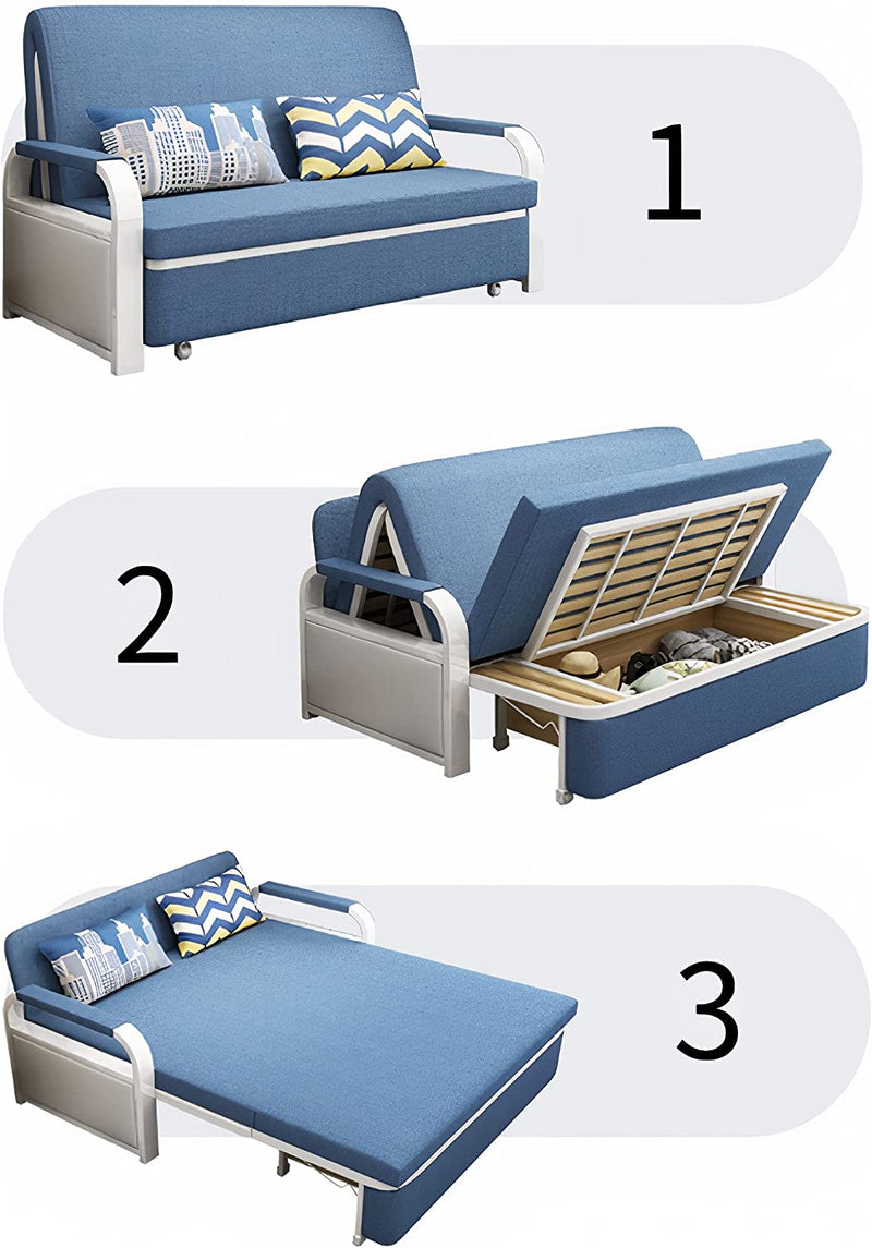 Unicorn Furniture Sofa Bed - Modern Foldable Bed Pull Out Sofa Bed with Storage Sofabed sofa cum bed in Made to Match Cushions (Blue/White)