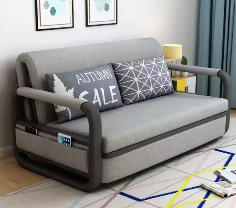 Unicorn Furniture Sofa Bed Modern Foldable Reclining Sleeper Bed Pull Out SofaBed with Storage Upholstered in Grey Cotton Linen Fabric( Grey & Black)