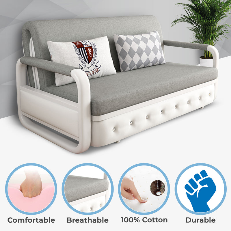 Unicorn Furniture Sofa Bed - Modern Foldable Bed Pull Out Sofa Bed with Storage Sofabed (grey fabric on white leather)