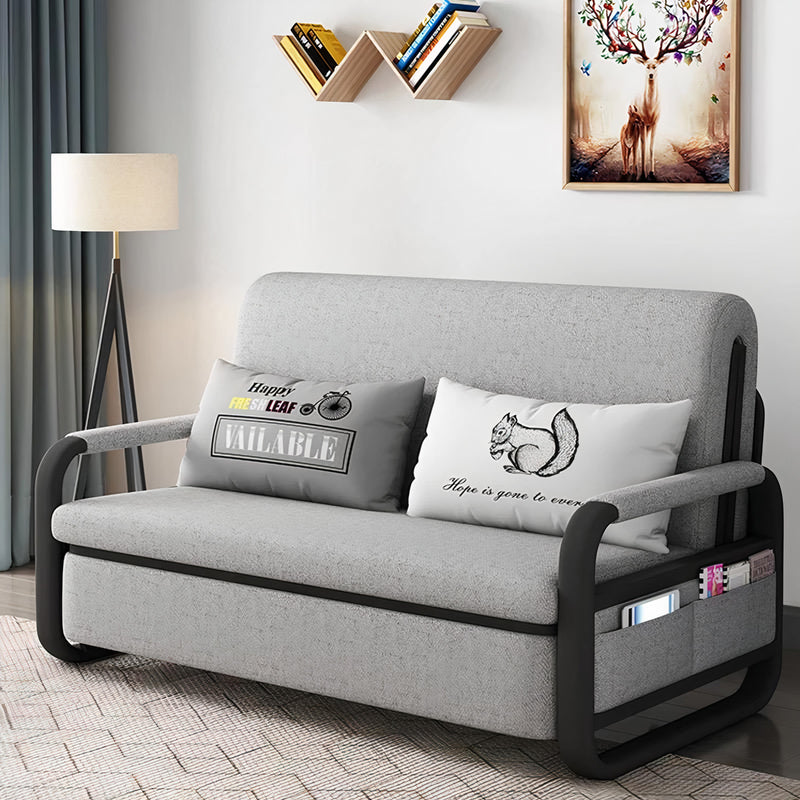 Unicorn Furniture Sofa Bed Modern Foldable Reclining Sleeper Bed Pull Out SofaBed with Storage Upholstered in Grey Cotton Linen Fabric( Grey & Black)