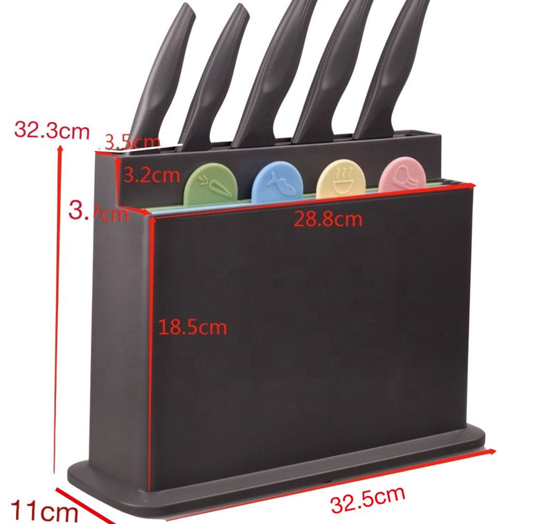 Index Chopping Board Set with Knives, 4pcs Plastic Colour Coded Chopping Board Set & 5pcs of Knives