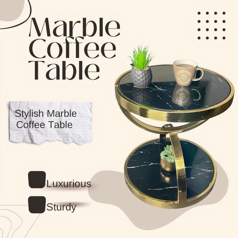 Luxurious Round Marble Coffee Table Sturdy Stainless Steel Gold Side Table 2 Tier Side  Modern Coffee Table