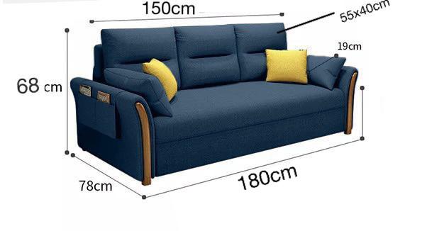 Unicorn Furniture Convertible Sofabed in Breathable Cotton Fabric Pull Out Sofa Bed with Storage Click Clack 3 Seater SofaBed (Blue)