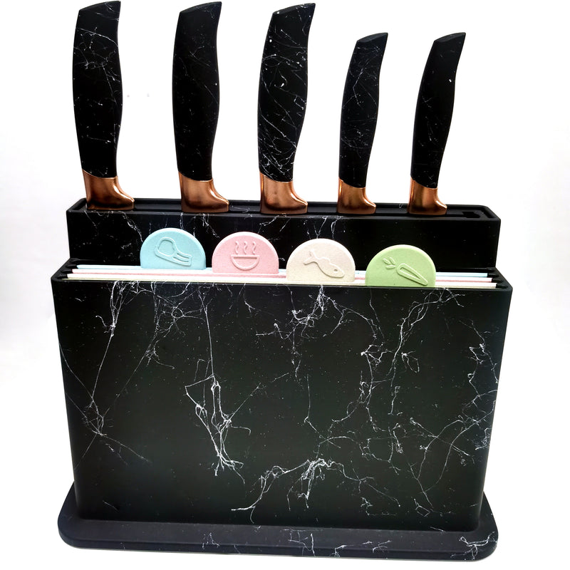 Index Chopping Board Set with Knives, 4pcs Plastic Colour Coded Chopping Board Set & 5pcs of Knives