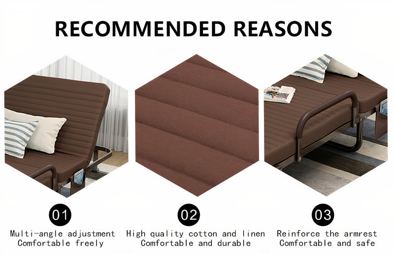 Folding Bed - 6 Level Adjustable Foldable Bed - Fold Away Bed - Brown Colour