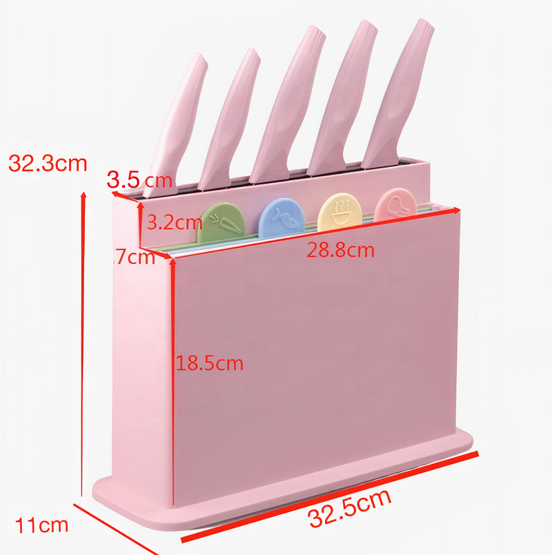 Index Chopping Board Set with Knives, 4pcs Plastic Colour Coded Chopping Board Set & 5pcs of Knives