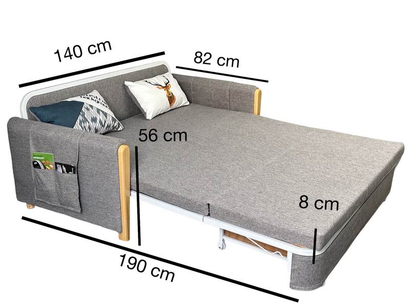 Unicorn Furniture Sofa Bed - Modern Foldable Bed - Pull Out Sofa Bed with Storage Breathable Cotton Linen Fabric- Sofabed- sofa cum bed in -Padded armrests (Grey)