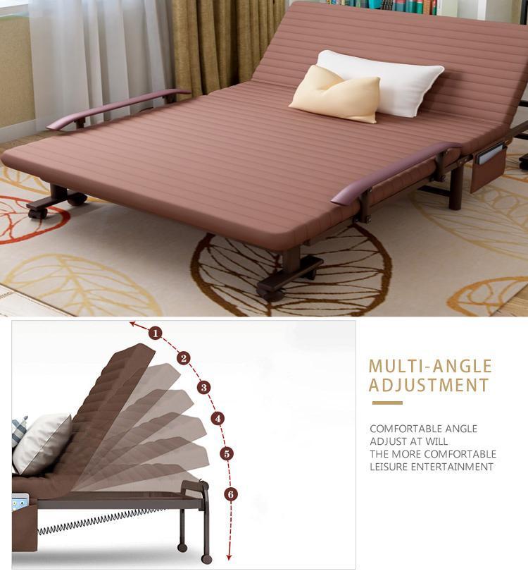 Folding Bed - 6 Level Adjustable Foldable Bed - Fold Away Bed - Brown Colour