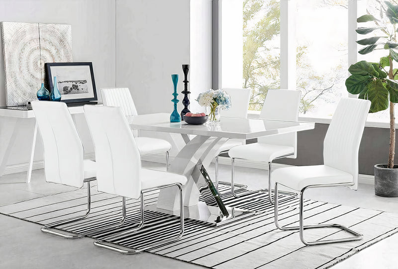 6 Seater Dining Table With Chairs (Glossy Table + 6 Lorenzo Leather Chairs)