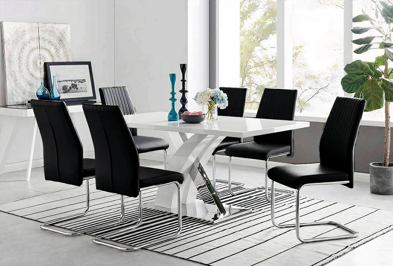 6 Seater Dining Table With Chairs (Glossy Table + 6 Lorenzo Leather Chairs)