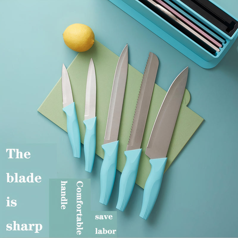 Index Chopping Board Set with Knives, 4pcs Plastic Colour Coded Chopping Board Set & 5pcs of Knives