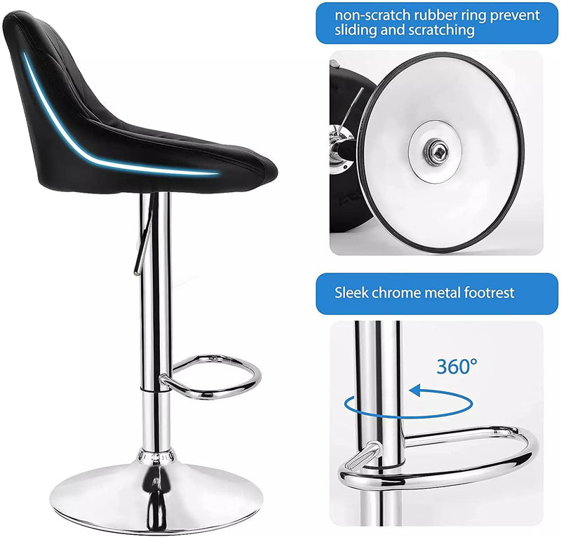 Leather Swivel Kitchen Bar Stool in Sturdy Polished Shining Chrome Footrest with height adjustable Barstool  (Black)