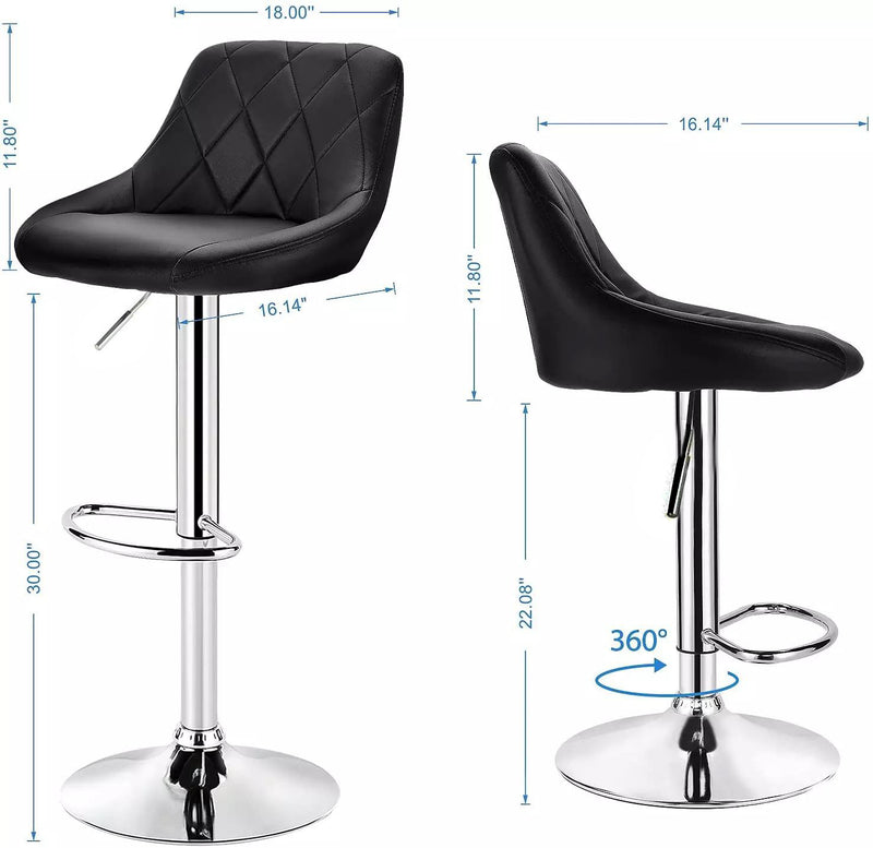 Leather Swivel Kitchen Bar Stool in Sturdy Polished Shining Chrome Footrest with height adjustable Barstool  (Black)