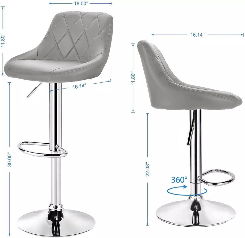 Leather Swivel Kitchen Bar Stool in Sturdy Polished Shining Chrome Footrest with height adjustable Barstool  (Grey)