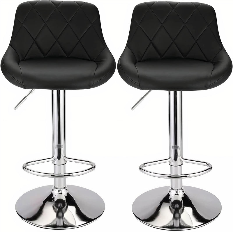 Leather Swivel Kitchen Bar Stool in Sturdy Polished Shining Chrome Footrest with height adjustable Barstool  (Black)